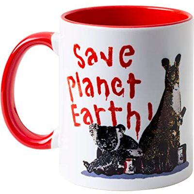 design24 Officiële gepersonaliseerde mok TVBOY, Graphic Save Planet Earth, van keramiek met rode binnenkant en rood handvat, inhoud 300 ml design24 Officiële gepersonaliseerde mok TVBOY, Graphic Save Planet Earth, van keramiek met rode binnenkant en rood handvat, inhoud 300 ml