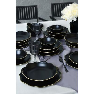 Hermia Concept Elegant 24-delige keramische dinerset, mat zwart, 100% aardewerk, antibacterieel, milieuvriendelijk, gemakkelijk te reinigen, vaatwasmachinebestendig, perfect voor modern diner Hermia Concept Elegant 24-delige keramische dinerset, mat zwart, 100% aardewerk, antibacterieel, milieuvriendelijk, gemakkelijk te reinigen, vaatwasmachinebestendig, perfect voor modern diner