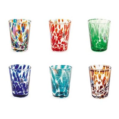 H&H Veneziano Bekerset van glas, meerkleurig, 5 cl, volgens Muranotechniek, vervaardigd in Italië, 6 stuks H&H Veneziano Bekerset van glas, meerkleurig, 5 cl, volgens Muranotechniek, vervaardigd in Italië, 6 stuks