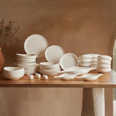 KARACA Earth Collection Clay 55-delige serviesset voor 12 personen, aardewerk, vaatwasser- en magnetronbestendig, serviesset voor dagelijks gebruik en speciale gelegenheden, witte bordenset KARACA Earth Collection Clay 55-delige serviesset voor 12 personen, aardewerk, vaatwasser- en magnetronbestendig, serviesset voor dagelijks gebruik en speciale gelegenheden, witte bordenset