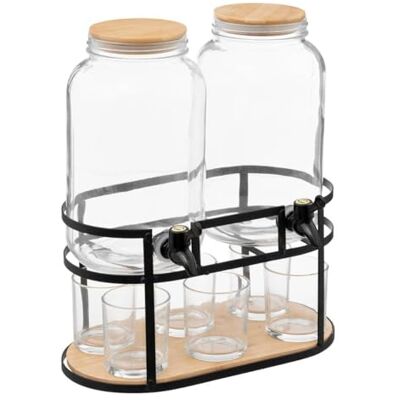 Avilia Drankdispenser met kraan, glazen fontein met 6,6 l inhoud met metalen standaard en 6 glazen Avilia Drankdispenser met kraan, glazen fontein met 6,6 l inhoud met metalen standaard en 6 glazen