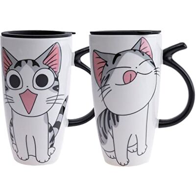 lachineuse Set van 2 Kawaii Gourmand kattenbekers 600 ml Grote XXL witte mokken van porselein Japanse thee en koffie mokken met geïsoleerd deksel Lucky Cat Cadeau-idee Japan Azië mok - lachineuse Set van 2 Kawaii Gourmand kattenbekers 600 ml Grote XXL witte mokken van porselein Japanse thee en koffie mokken met geïsoleerd deksel Lucky Cat Cadeau-idee Japan Azië mok -