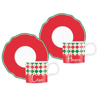 Bialetti Set van 2 driekleurige espressokopjes, porselein, 90 ml Bialetti Set van 2 driekleurige espressokopjes, porselein, 90 ml