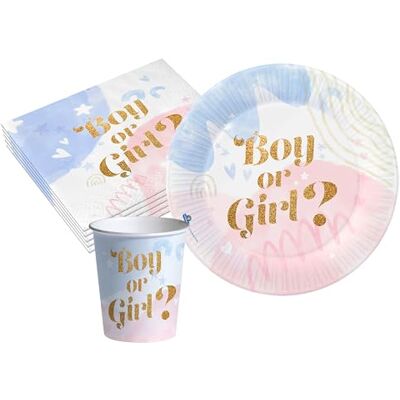 Ciao Party Tableware Set Gender Reveal Boy or Girl for 8 people (36 pcs: 8 plates Ø18cm, 8 cups 200ml, 20 napkins 33x33cm) in eco-friendly compostable paper Ciao Party Tableware Set Gender Reveal Boy or Girl for 8 people (36 pcs: 8 plates Ø18cm, 8 cups 200ml, 20 napkins 33x33cm) in eco-friendly compostable paper