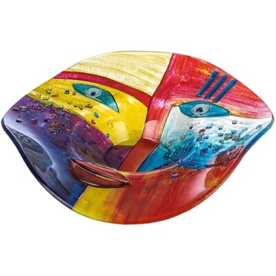 GLAS art schaal Fashion glas meerkleurig gezichtsmotief handgeschilderd breedte 49cm decoratieve schaal GLAS art schaal Fashion glas meerkleurig gezichtsmotief handgeschilderd breedte 49cm decoratieve schaal