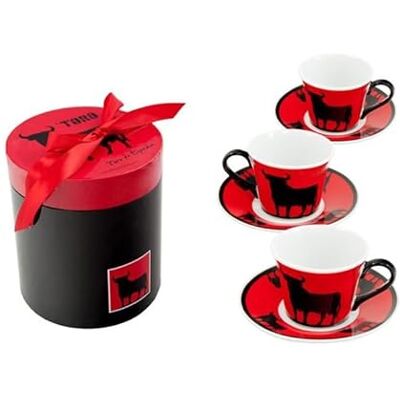 DRW Koffieset, 6 kopjes met rode en zwarte bierschotel, 8 x 6 x 5 cm DRW Koffieset, 6 kopjes met rode en zwarte bierschotel, 8 x 6 x 5 cm