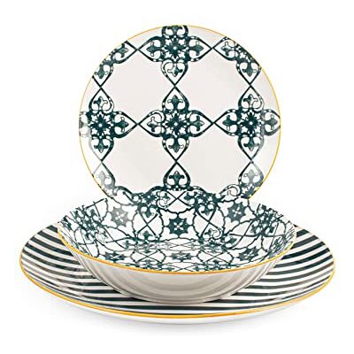 H&H 9185400 Coupe tafelservies, porselein, Dekoro Emerald, 18-delig, porselein H&H 9185400 Coupe tafelservies, porselein, Dekoro Emerald, 18-delig, porselein