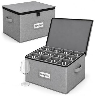 Relaxdays opbergbox voor servies, set van 2, elk 12 glazen, grijs HxBxD: 27 x 41,5 x 34 cm, etikettenvak, glazenbox Relaxdays opbergbox voor servies, set van 2, elk 12 glazen, grijs HxBxD: 27 x 41,5 x 34 cm, etikettenvak, glazenbox