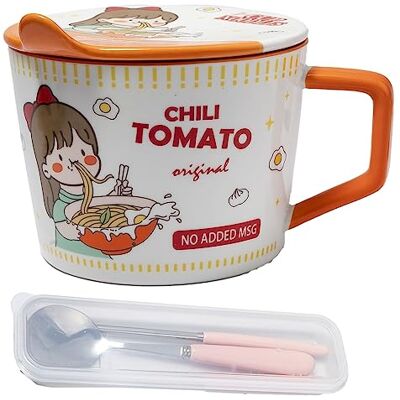 lachineuse Instant Noedelkom Japanse Ramen & Chinese noedels met bestek en deksel Ontbijtkom, soep, rijst Aziatisch cadeau-idee Japan China, Cup Noodles Oranje lachineuse Instant Noedelkom Japanse Ramen & Chinese noedels met bestek en deksel Ontbijtkom, soep, rijst Aziatisch cadeau-idee Japan China, Cup Noodles Oranje