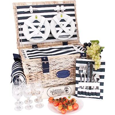 Les Jardins de la Comtesse marine picknickmand Compleet voor 6 personen geïsoleerde koeler/waterdicht tafelkleed Keramische platen/wijnglazen van glas- 50 x 35 x 26 cm Les Jardins de la Comtesse marine picknickmand Compleet voor 6 personen geïsoleerde koeler/waterdicht tafelkleed Keramische platen/wijnglazen van glas- 50 x 35 x 26 cm