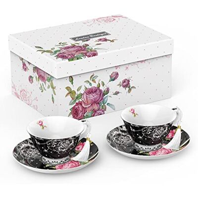 London Boutique Theekop en Schotel Set 2 Afternoon Theeset Nieuwe Bone China Vintage Flora Geschenkdoos 200m (zwart) London Boutique Theekop en Schotel Set 2 Afternoon Theeset Nieuwe Bone China Vintage Flora Geschenkdoos 200m (zwart)