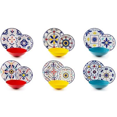 Excelsa Vietri Color Bordenservies, 18-delig, porselein en aardewerk, veelkleurig decor, voor 6 personen Excelsa Vietri Color Bordenservies, 18-delig, porselein en aardewerk, veelkleurig decor, voor 6 personen