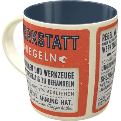 ART Retro Koffiemok, 330 ml, werkplaatsregels, cadeau-idee voor ambachtslieden, keramische mok voor koffie, vintage design met spreuk, werkplaats-decoratie ART Retro Koffiemok, 330 ml, werkplaatsregels, cadeau-idee voor ambachtslieden, keramische mok voor koffie, vintage design met spreuk, werkplaats-decoratie