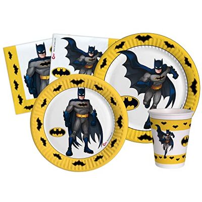 Ciao Party Tableware Set Batman for 24 people (112 pcs: 24 plates Ø23cm, 24 plates Ø18cm, 24 cups 200ml, 40 napkins 33x33cm) in eco-friendly compostable paper Ciao Party Tableware Set Batman for 24 people (112 pcs: 24 plates Ø23cm, 24 plates Ø18cm, 24 cups 200ml, 40 napkins 33x33cm) in eco-friendly compostable paper