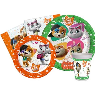 Ciao Feesttafelset 44 katten 24 personen (112 stuks: 24 papieren borden Ø23cm, 24 papieren borden Ø20cm, 24 plastic bekers 200ml, 40 papieren servetten 33x33cm), Y4961 Ciao Feesttafelset 44 katten 24 personen (112 stuks: 24 papieren borden Ø23cm, 24 papieren borden Ø20cm, 24 plastic bekers 200ml, 40 papieren servetten 33x33cm), Y4961