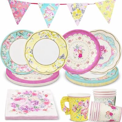Talking Tables Bloemen Servies Set & Vintage Afternoon Tea Party Decoraties voor 12 Gasten Papieren borden en servetten, theekopjes, vlaggen en tafelkleed voor verjaardag, Moederdag, Baby Shower Talking Tables Bloemen Servies Set & Vintage Afternoon Tea Party Decoraties voor 12 Gasten Papieren borden en servetten, theekopjes, vlaggen en tafelkleed voor verjaardag, Moederdag, Baby Shower