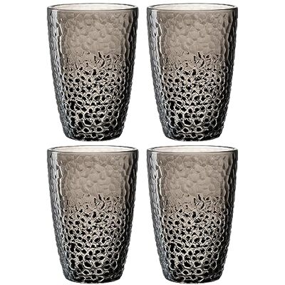Leonardo HOME Matera glazen set 4-delig beker van hoogwaardig glas in hamerslaglook inhoud 340 ml handgemaakt vaatwasmachinebestendig, robuust set van 4 in grijs, 024382 Leonardo HOME Matera glazen set 4-delig beker van hoogwaardig glas in hamerslaglook inhoud 340 ml handgemaakt vaatwasmachinebestendig, robuust set van 4 in grijs, 024382