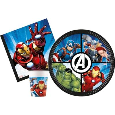 Ciao Tableware Party Pack Marvel Avengers Evergreen for 24 people (88 pcs: 24 plates Ø23cm, 24 cups 200ml, 40 napkins 33x33cm) in eco-friendly compostable FSC paper Ciao Tableware Party Pack Marvel Avengers Evergreen for 24 people (88 pcs: 24 plates Ø23cm, 24 cups 200ml, 40 napkins 33x33cm) in eco-friendly compostable FSC paper