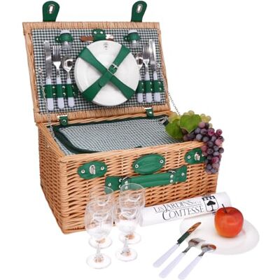 Les Jardins de la Comtesse Picknickmand Marly, rieten, groen, 4 kg, 46 x 31 x 23 cm, servies voor 4 personen, geïsoleerd vak Les Jardins de la Comtesse Picknickmand Marly, rieten, groen, 4 kg, 46 x 31 x 23 cm, servies voor 4 personen, geïsoleerd vak