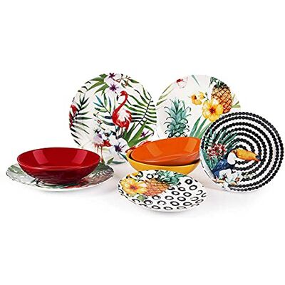 Excelsa Tropical Chic bordenset, 18 stuks, porselein, meerkleurig Excelsa Tropical Chic bordenset, 18 stuks, porselein, meerkleurig