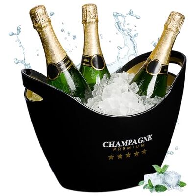 Relaxdays champagnekoeler, fleskoeler 8L, drank koelen, wijnkoeler HxBxD: 25,5x35x25,5 cm, handgrepen, zwart-goud Relaxdays champagnekoeler, fleskoeler 8L, drank koelen, wijnkoeler HxBxD: 25,5x35x25,5 cm, handgrepen, zwart-goud