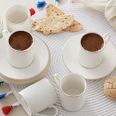 KARACA Elda Turkse koffiekopjesset voor 6 personen, 6 x espressokopjes en 6 x schoteltjes, mokkaatkopjes, cappuccino, koffieservies met schotel van porselein KARACA Elda Turkse koffiekopjesset voor 6 personen, 6 x espressokopjes en 6 x schoteltjes, mokkaatkopjes, cappuccino, koffieservies met schotel van porselein