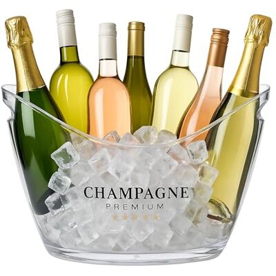 Relaxdays ijsemmer en fleskoeler, 8 liter, kunststof, transparant, handgrepen, wijn- en champagnekoeler Relaxdays ijsemmer en fleskoeler, 8 liter, kunststof, transparant, handgrepen, wijn- en champagnekoeler