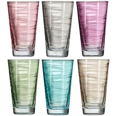 Leonardo Vario 047285 Drinkglazen, set van 6, kleurrijke glazenset met patroon, vaatwasmachinebestendige sapglazen, glazen drinkbekers in 6 kleuren, 280 ml, bont Leonardo Vario 047285 Drinkglazen, set van 6, kleurrijke glazenset met patroon, vaatwasmachinebestendige sapglazen, glazen drinkbekers in 6 kleuren, 280 ml, bont