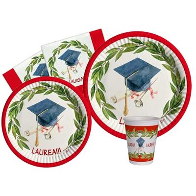Ciao Tableware Party Pack Laurea for 8 people (44 pcs: 8 plates Ø23cm, 8 plates Ø18cm, 8 cups 250ml, 20 napkins 33x33cm) in eco-friendly compostable paper Ciao Tableware Party Pack Laurea for 8 people (44 pcs: 8 plates Ø23cm, 8 plates Ø18cm, 8 cups 250ml, 20 napkins 33x33cm) in eco-friendly compostable paper