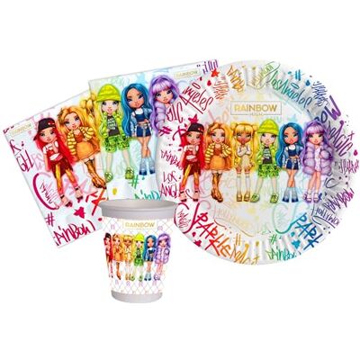 Ciao Feestservieset Rainbow High voor 24 personen (88 stuks: 24 borden Ø18cm, 24 kopjes 200ml, 40 servetten 33x33cm) in milieuvriendelijk composteerbaar papier Ciao Feestservieset Rainbow High voor 24 personen (88 stuks: 24 borden Ø18cm, 24 kopjes 200ml, 40 servetten 33x33cm) in milieuvriendelijk composteerbaar papier