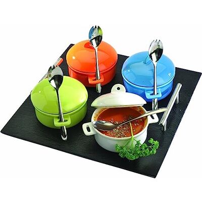 LEBRUN 910017009 mini-pannenset, leisteen/metaal, verschillende kleuren, 9-delig LEBRUN 910017009 mini-pannenset, leisteen/metaal, verschillende kleuren, 9-delig