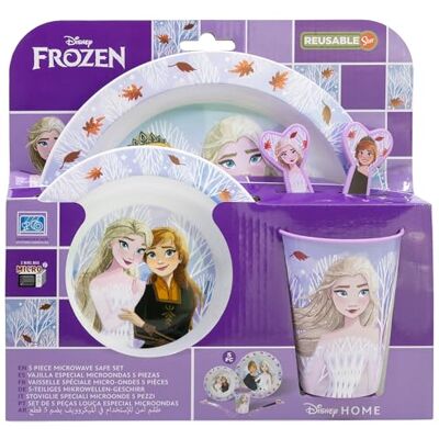 Stor Herbruikbare magnetronbestendige kinderserviesset bestaande uit bekers, borden, kommen en bestek van Frozen Stor Herbruikbare magnetronbestendige kinderserviesset bestaande uit bekers, borden, kommen en bestek van Frozen
