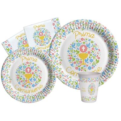 Ciao Tableware Party Pack Prima Comunione for 24 people (112 pcs: 24 plates Ø23cm, 24 plates Ø18cm, 24 cups 250ml, 40 napkins 33x33cm) in eco-friendly compostable paper Ciao Tableware Party Pack Prima Comunione for 24 people (112 pcs: 24 plates Ø23cm, 24 plates Ø18cm, 24 cups 250ml, 40 napkins 33x33cm) in eco-friendly compostable paper