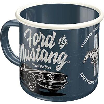 ART Retro Emaille mok, Ford Mustang The Boss – Geschenkidee voor fans van autoaccessoires, Kampeer beker, Vintage design, 360 ml ART Retro Emaille mok, Ford Mustang The Boss – Geschenkidee voor fans van autoaccessoires, Kampeer beker, Vintage design, 360 ml