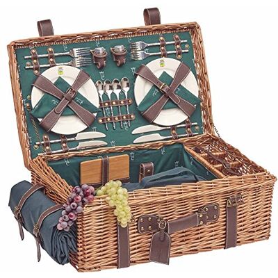 Les Jardins de la Comtesse Groen Rieten Picknickmand Champs Elysées Lederen riemen 4 Personen Koeler/Deken- Porseleinen borden en glazen wijnglazen 57 x 37 x 23 cm Les Jardins de la Comtesse Groen Rieten Picknickmand Champs Elysées Lederen riemen 4 Personen Koeler/Deken- Porseleinen borden en glazen wijnglazen 57 x 37 x 23 cm