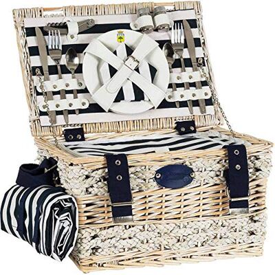 Les Jardins de la Comtesse Picknickmand Marine Compleet voor 2 personen Isothermisch koeler/waterdicht tafelkleed Keramische borden/Wijnglazen van glas- 40 x 28 x 23 cm Les Jardins de la Comtesse Picknickmand Marine Compleet voor 2 personen Isothermisch koeler/waterdicht tafelkleed Keramische borden/Wijnglazen van glas- 40 x 28 x 23 cm