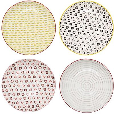 Bloomingville Bord Susie, roze rood geel paars, keramiek, set van 4 Bloomingville Bord Susie, roze rood geel paars, keramiek, set van 4
