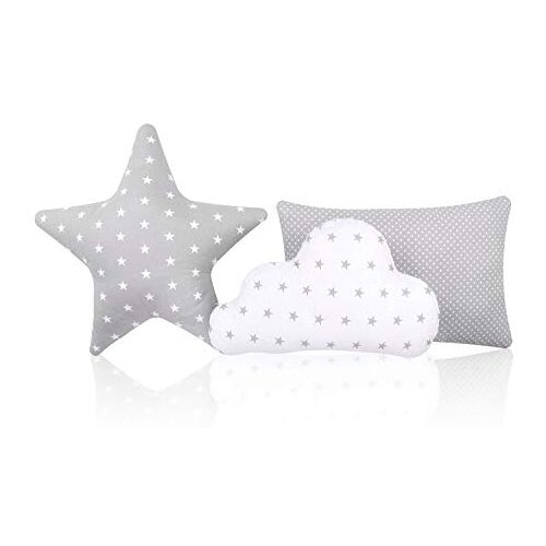 Amilian Set van 3 decoratieve kussens voor de woonkamer, ster, wolk, sierkussen, sterkussen, baby sierkussen met vulling voor slaapkamer, jongens, decoratie, kinderkamer, meisjes, knuffelkussen voor