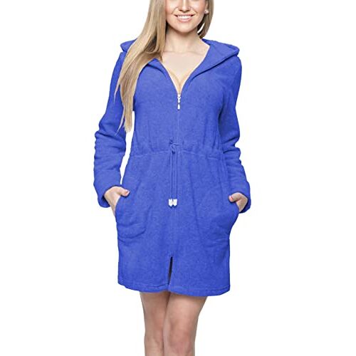 Aquarti Dames Kamerjas Badjas met Capuchon en Rits, Blauw, M