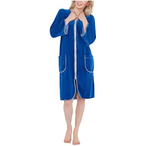 Aquarti Dames Kamerjas met Rits en 3/4 Mouwen, Blauw, XL