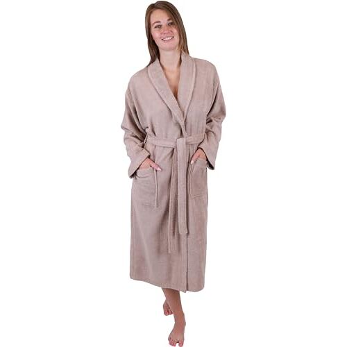 Betz Badjas van katoen BERLIN met sjaalkraag voor mannen en vrouwen sauna badjas lange badjas sauna ochtendjas, Cappuccino, S-M