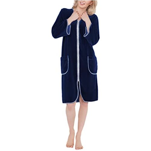 Aquarti Dames Kamerjas met Rits en 3/4 Mouwen, Donkerblauw, XL