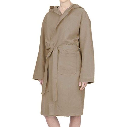 PETTI Artigiani Italiani Badjas microvezel, badjas voor heren, badjas van microvezel voor dames, badjas van microvezel, taupe, M, 100% microvezel