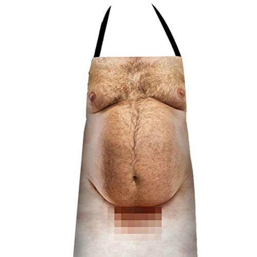 Tumnea Grappig kookschort mannen, leuk schort, grappig barbecueschort, keukengrill grappige print schorten 3D buik kookschorten creatief schort voor grap cadeau