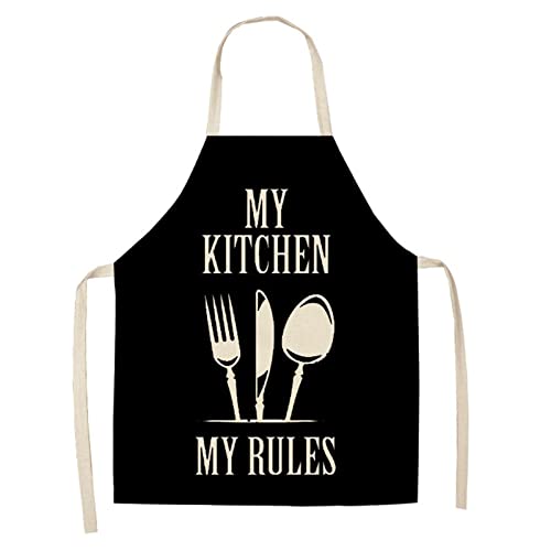 Hdbcbdj schorten om te koken Brief alfabet keuken schorten for vrouwen katoen linnen slabbetjes huishoudelijke schoonmaak voorschoenen huis koken schort man schorten (Color : Schwarz, Size : S)