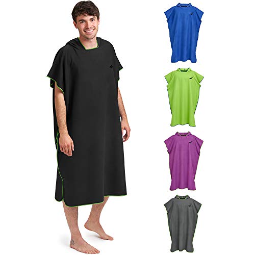 Fit-Flip Zwemponcho voor dames & heren, compact en zeer licht, surf poncho, omkleed handdoek, handdoek poncho uit microvezel evenals een omkleed handdoek op het strand (Maat L-Zwart/Groen)