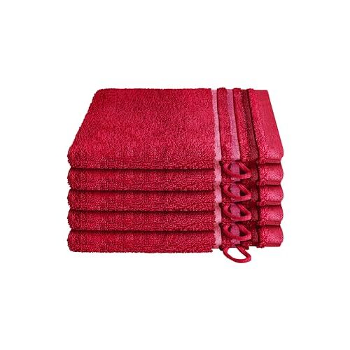 Schiesser Washandje Skyline Color 100% Katoen Set van 5 washandjes in badstof 16 x 22 cm Rood