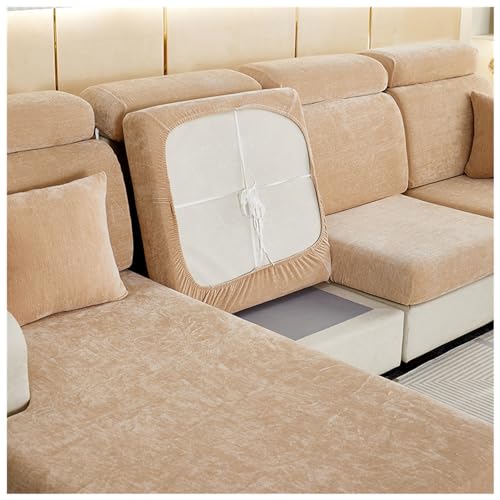 XHDZSW Zitkussenhoezen Sofa, Chenille Stretch Zitkussenhoezen Sofa, Kussenhoezen Banken, Anti-slip Zitkussenhoezen Sofa, met Elastische Banden (2-zits,Khaki)