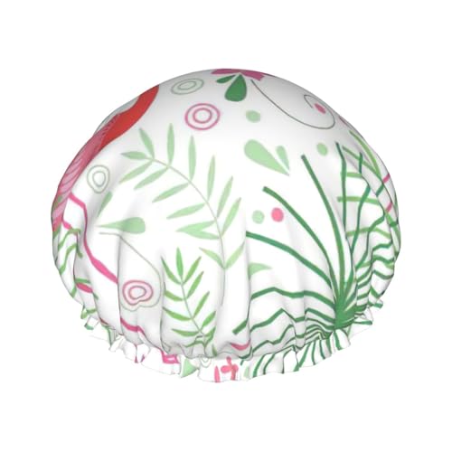 YQxwJL Bloemen Flamingo Plantkunde Print Douchemutsen voor Vrouwen, Herbruikbare Douchemuts, Haar Cap voor Douche, Antislip Leuke Douchemuts, Vakantie Cadeau