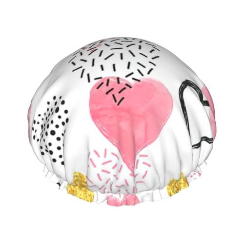 WURTON goud roze hart Print Zachte Douche Cap voor Vrouwen, Herbruikbare Milieubescherming Haar Bad Caps
